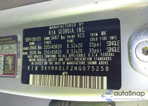 2022 Kia Sorento X-Line Sx Prestige из США, поврежденный, VIN 5XYRKDLF2NG075258